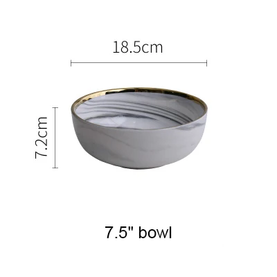 Керамическая Тарелка суповая чаша с золотым ободком 7 8 9 дюймов домашнее блюдо посуда Европейский стиль дизайн - Цвет: 7.5 inch bowl