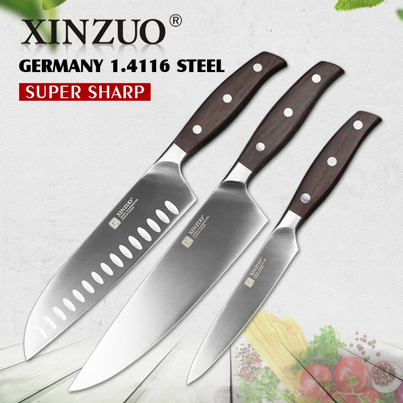 XINZUO 3 PCs Kitchen Knife Set Utility Chef  Knife High Carbon Germany 1.4116 Stainless Steel Kitchen Knives Sets Kitchen Tools