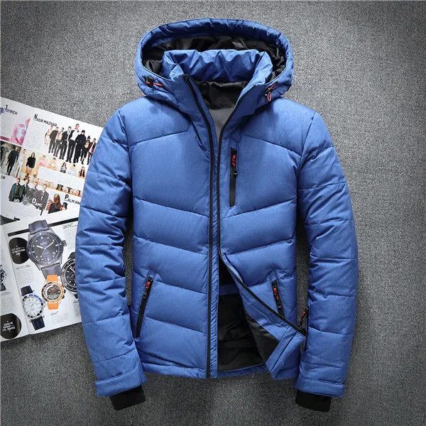 Роскошная мужская зимняя куртка, парка на белом утином пуху, повседневная мужская зимняя куртка с гусиным пером, толстая теплая водонепроницаемая куртка с капюшоном - Цвет: Синий