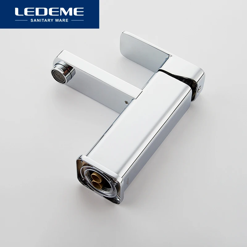 Günstige LEDEME Becken Armaturen Basin Wasserhahn Mischbatterie Finish Messing Quadratischen Säule Designer Wasser Chrom Moderne Wasserfall Armaturen L1033