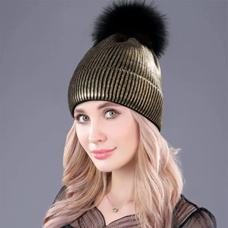 

bright silk solid pompom beanie women winter hats 2018 black autumn womens hat winter knitted pom pom winter knit hats for women