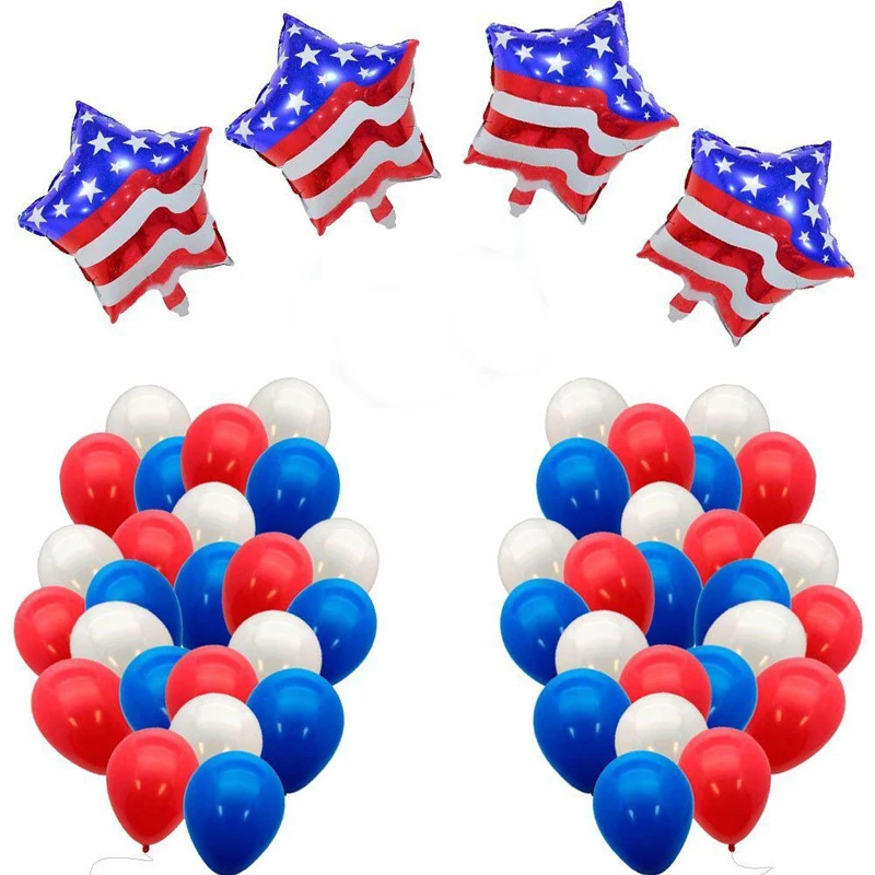 52pcs/lot Usa Balloons Patriotic Decorations Star Latex Balloons Fourth