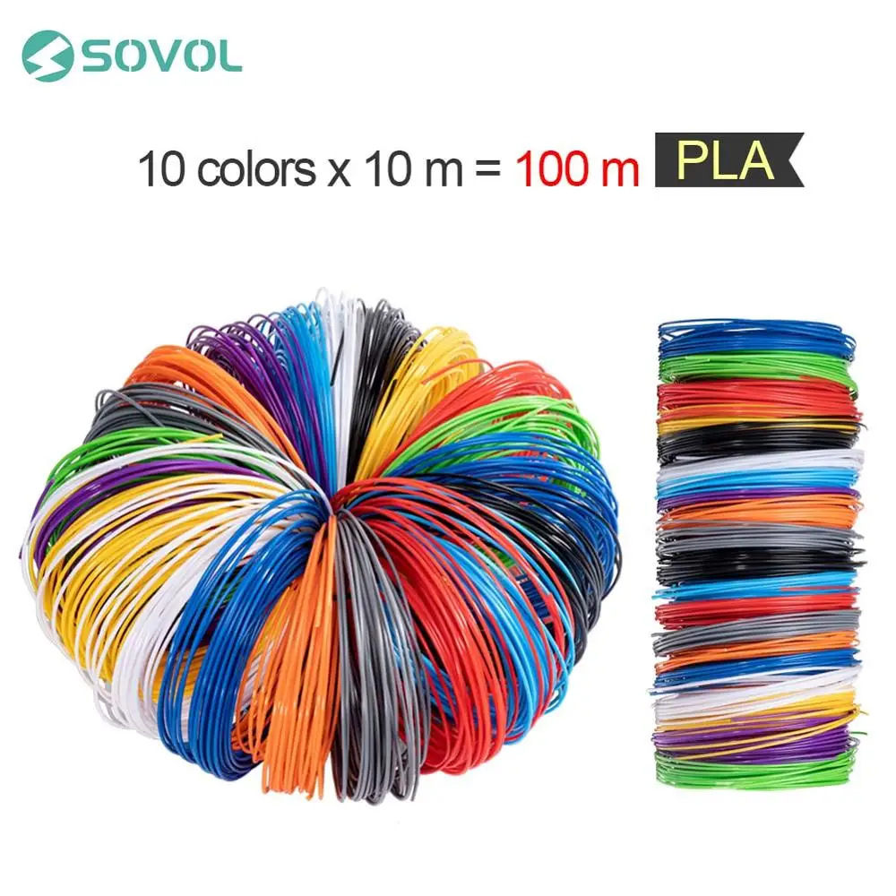 

10m/roll x 10 colors 1.75mm PLA Filament Sovol High Quality Colorful 3D Printing Material For 3D Printing Pen Plastic Refill