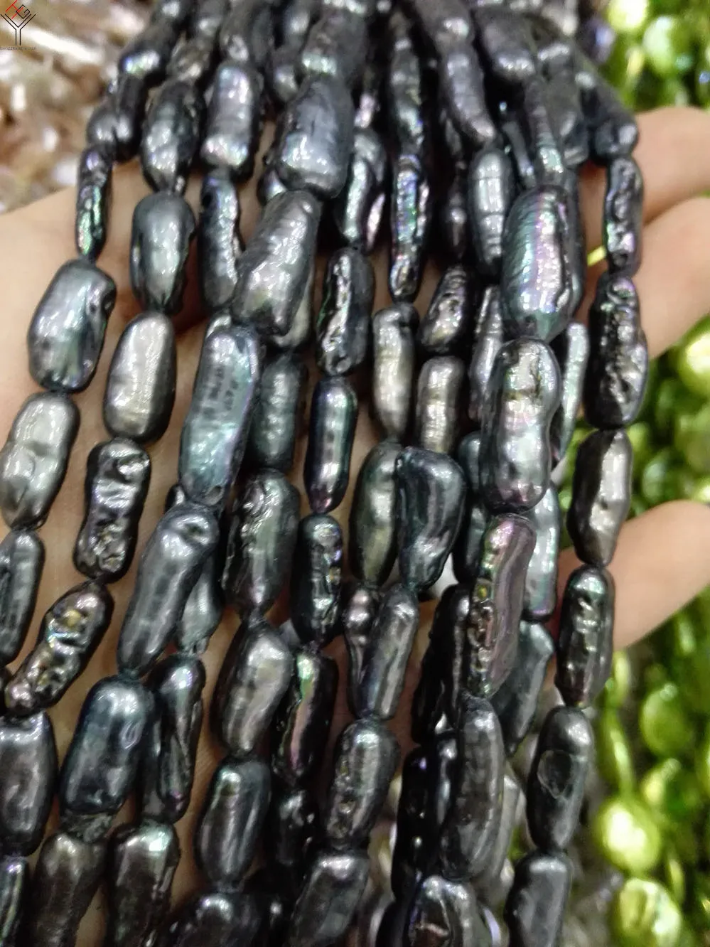 

One Strands Real Pearl 12-18mm Black colors Elongated Pearl rectangle Natural Freshwater Pearl loose beads 35cm / 15inch