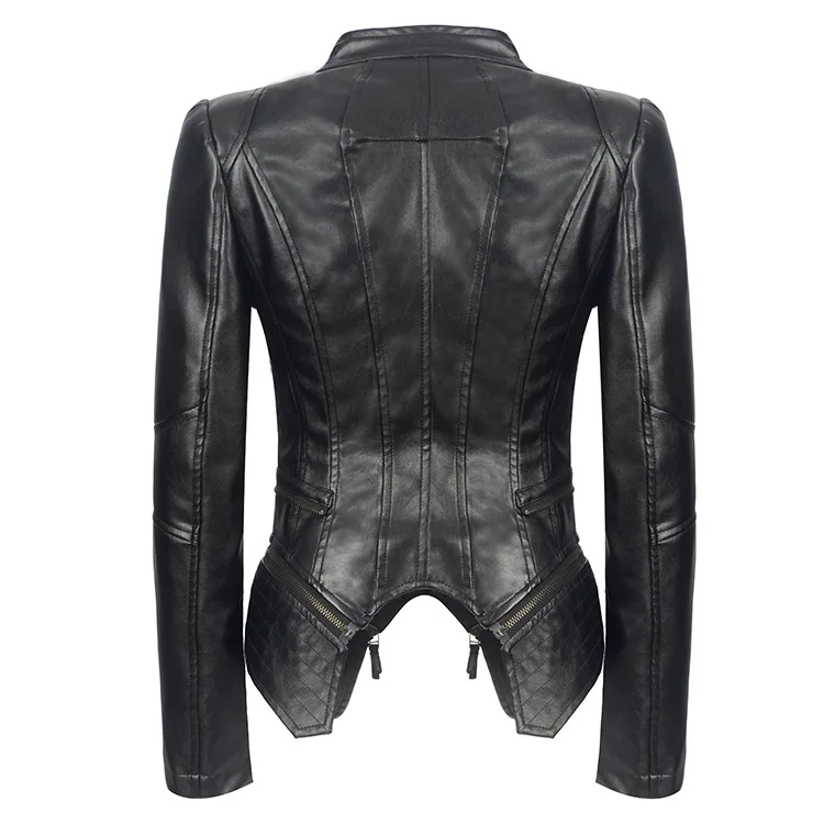 Женская куртка из искусственной кожи размера плюс S-3XL на весну, осень, зиму, черная модная мотоциклетная куртка, верхняя одежда из искусственной кожи
