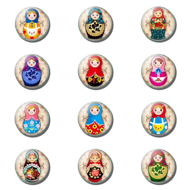 

12pcs Russian Doll Gift 25MM Fridge Magnet Matryoshka Dolls Glass Note Holder Magnetic Refrigerator Sticker Christmas Home Decor