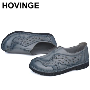 

HOVINGE Women Genuine Leather Flat Shoes Woman Loafers 2018 Soft Outsole Handmade Women Casual Single Shoes Women Flats