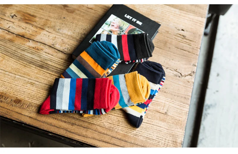 Fashion Men Striped Socks 5 Pairs Cotton Soft Mens Crew Socks Designed Men Socks Colorful Autumn Winter Stripes Male Hosiery (18)