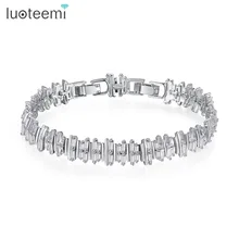 LUOTEEMI, дизайн, браслет для женщин, элегантные, вечерние, блестящие, CZ, Pulseras Mujer, роскошный, квадратный, CZ, серебряный цвет, Рождественский подарок