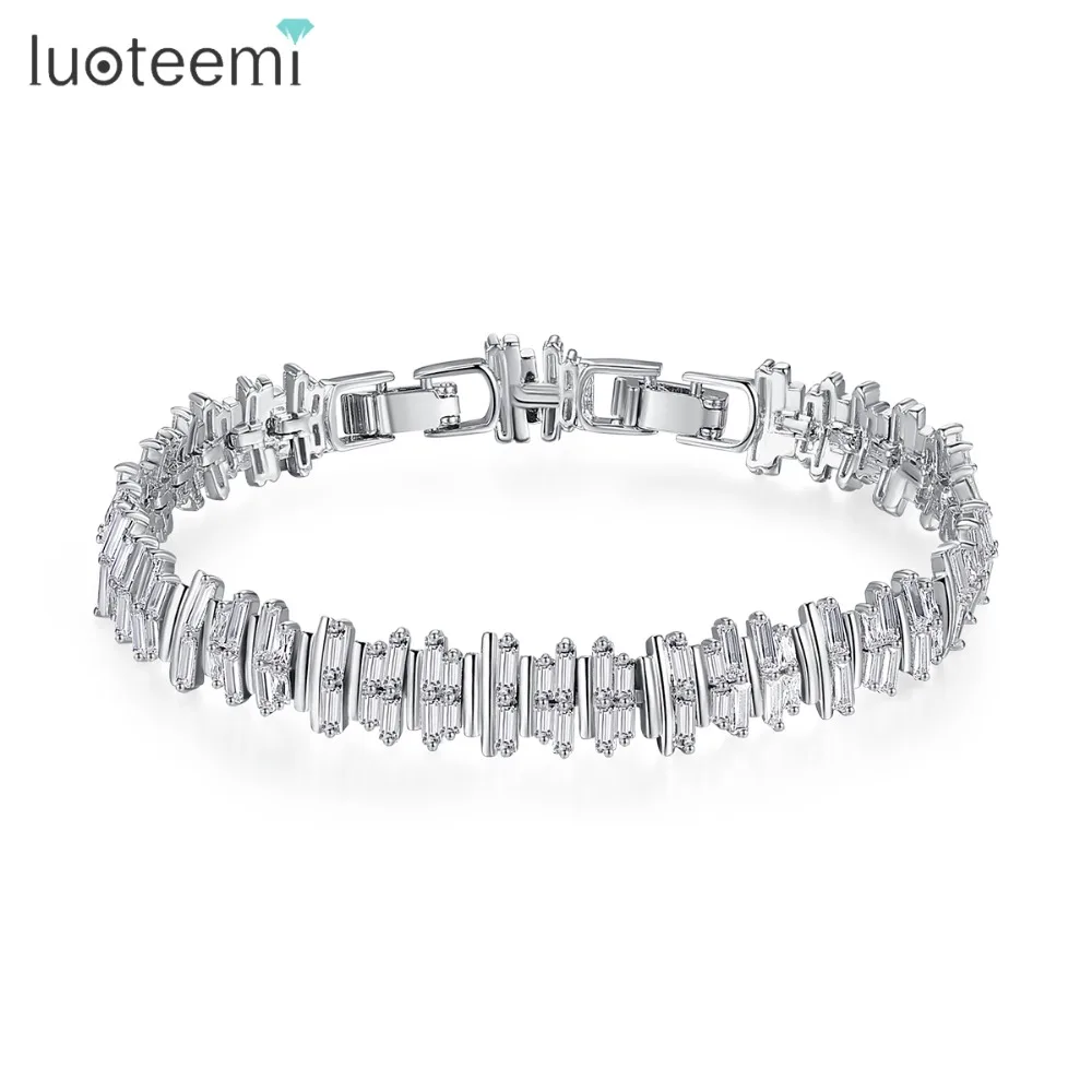 

LUOTEEMI Brand New Design Bracelet for Women Elegant Party Shiny CZ Pulseras Mujer Luxury Square CZ Silver Color Christmas Gift