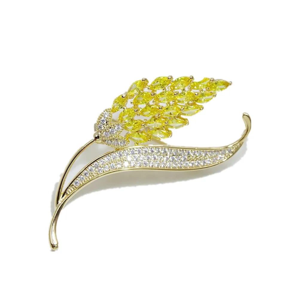 

New Korean Style Fashion Zircon Wheat Brooch for Women Men Luxury Leaf Brooches Sweater Pins Jewelry Wedding