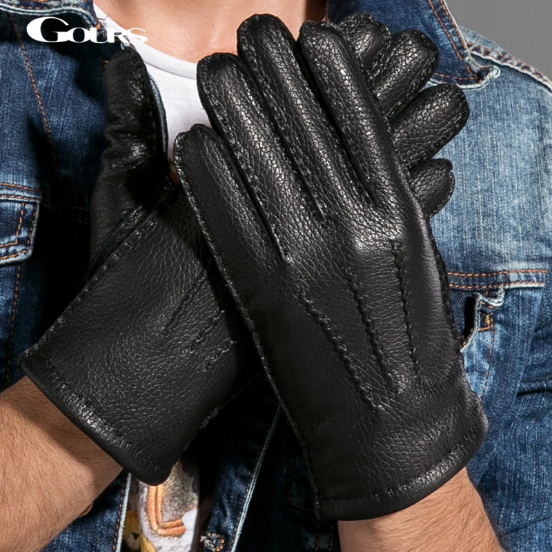 Gours 2017 Winter Men Genuine Leather Gloves New Fashion Brand Deerskin