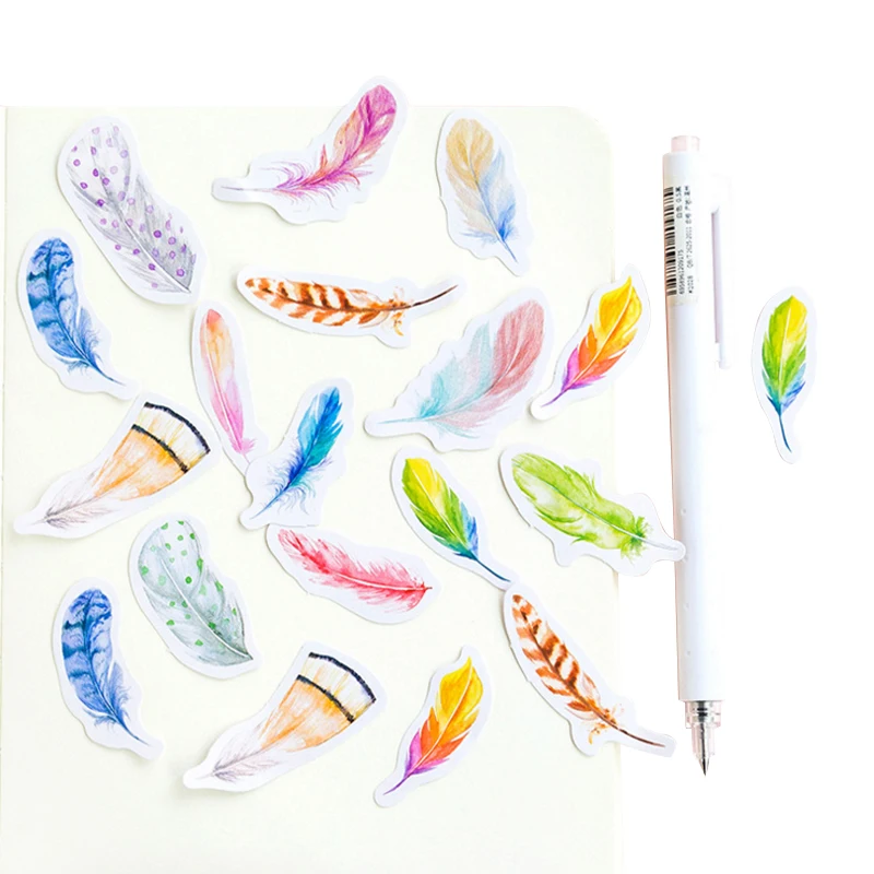 

45pcs/pack beautiful colorful feather paper adhesive stationery sticker small decoration label for notebook bookmark