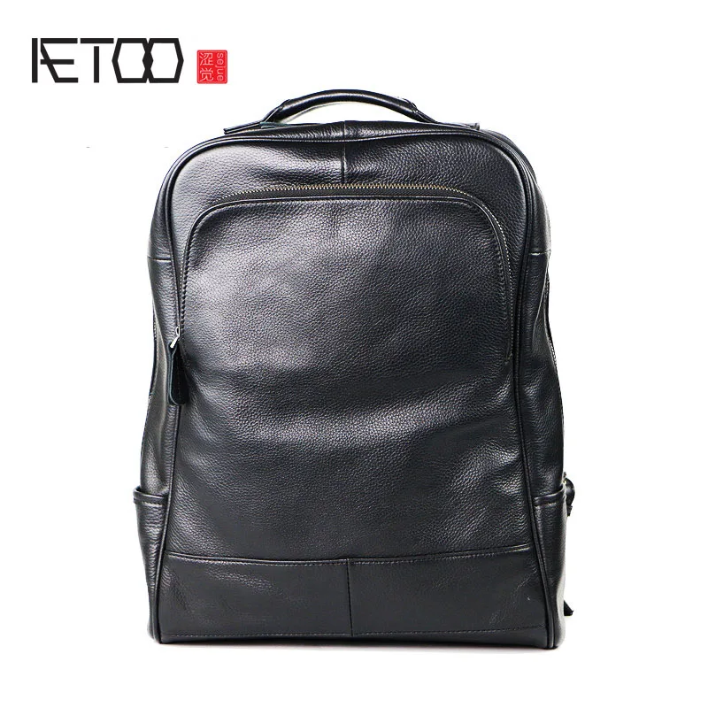 

AETOO School bags men business casual shoulder bag leather backpack fashion trend shoulder bag head layer of leather