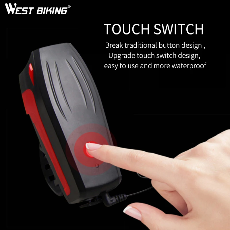 Clearance WEST BIKING Front Bike Light Cycling Headlight 2000mAh 5 Modes Bicycle Flashlight With 130 db Speakers Horn T6 Bike lamp Torch 1