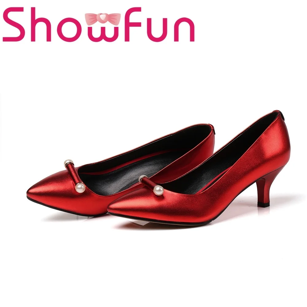 

Showfun 2018 genuine leather party fashion crystal spike heel pumps woman shoes