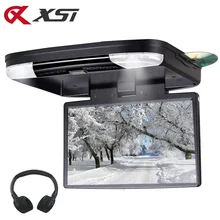 XST-Monitor DVD abatible hacia abajo para techo de coche, 15,6 pulgadas, con transmisor FM IR incorporado, puerto HDMI, USB, SD, reproductor MP5