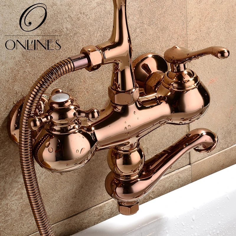 German online European antique full copper rose gold bathtub faucet hot and cold shower faucet
