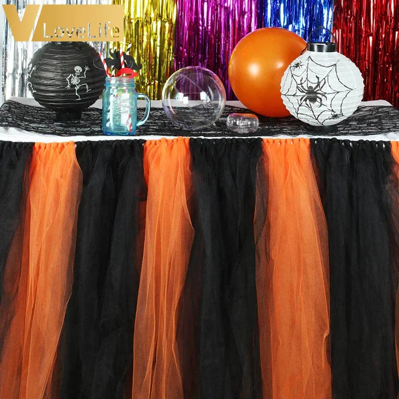 100cm x 80cm Halloween Black Orange Tulle Tutu Table Skirt Party Home
