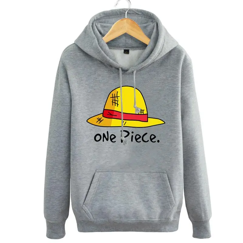 Высокое качество Q унисекс ONE PIECE с капюшоном толстовка с принтом "Манки Д лаффи, худи пуловеры; свитер с капюшоном; Топ - Цвет: Серый