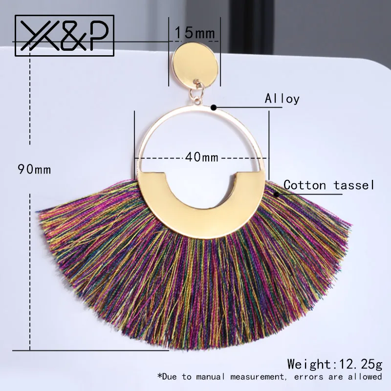 X&P Bohemian Big Tassel Drop Earrings For Women Lady Female Fringe Handmade Dangle Statement Fashion Woman Earring 2018 Jewelry