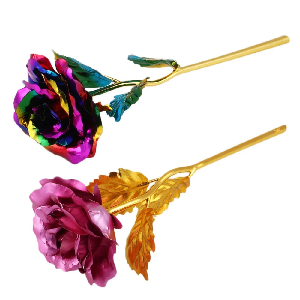 

10pc Artificial Rose 24K Gold Colorful Plated FlowerValentine's Day Gift Birthday Romantic Creative Golden Rose Xmas Party Decor