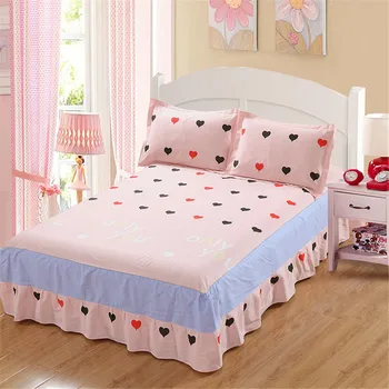 

Lovely princess pink black cute 100% cotton Bed Skirt printed Mattress Cover pillowcases Twin Full Queen King size girl bedding