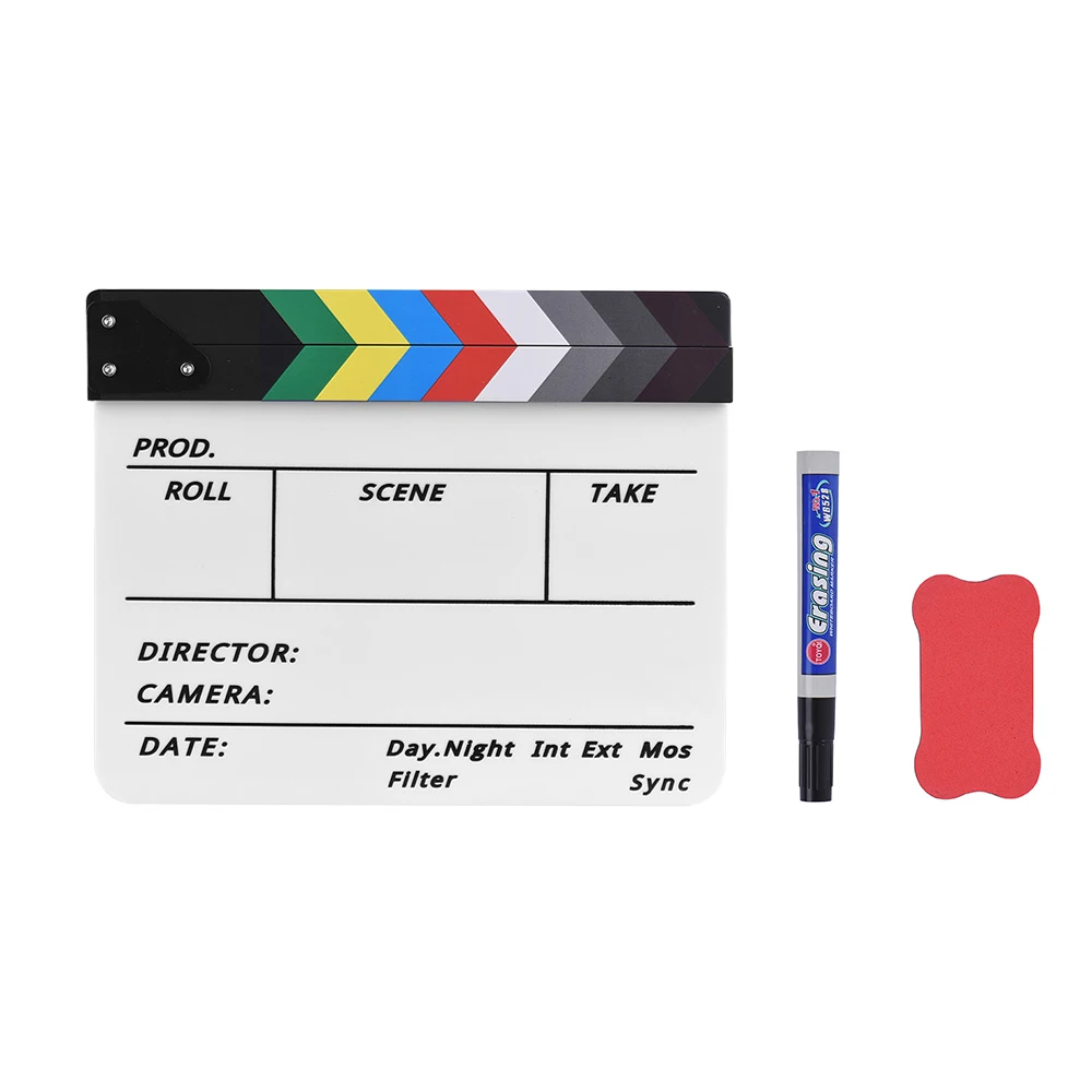 Film Director Clapper Board Movie Scene Acrylic Clapboard Dry Erase TV Movie Cut Action Scene Slate Clap With Marker Pen Eraser