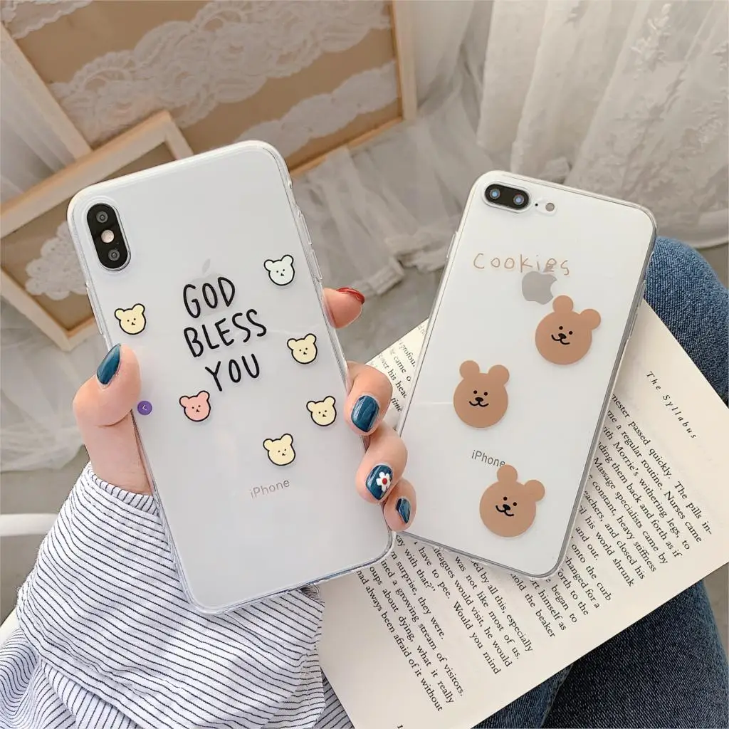 

Newest Korea super fire cute illustration English bear phone case For iphone Xs MAX XR X 6 6s 7 8 plus clear soft TPU back Cover