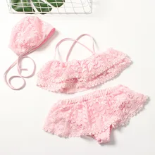 Милые кружевные Детские купальники для девочек младенческой малыша Купальник для девочек 2 шт. с кружевными оборками танкини боди