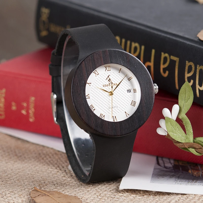 BOBO BIRD женские часы s женские ретро деревянные женские наручные часы relogio feminino с черными кожаными ремешками календарь