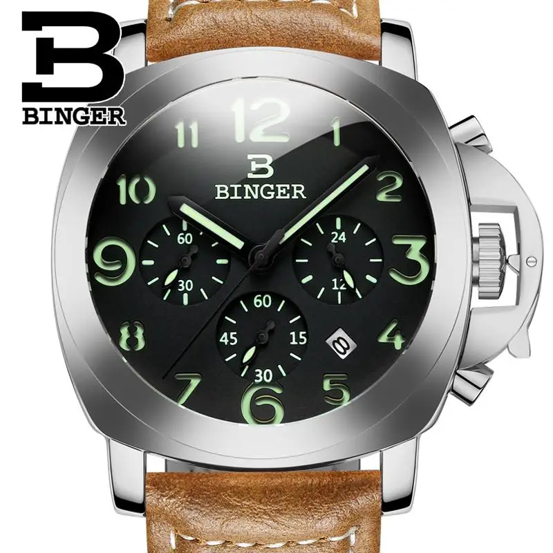 

Switzerland luxury men's watch BINGER brand quartz Wristwatches multifunctional military Stop glowwatch Diver Male clock B9015-2