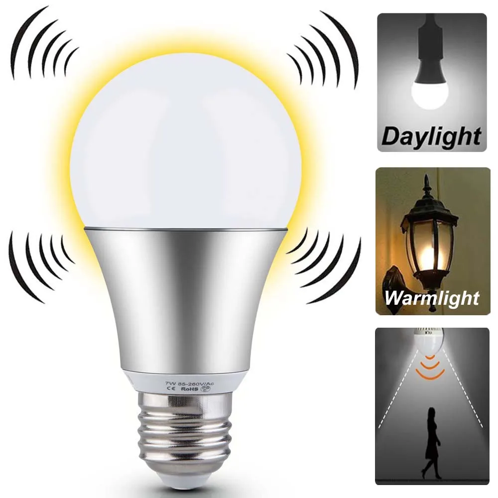 Us 9 99 Aluminum Motion Sensor Light Bulb 7w Smart Radar Led E26 E27 Night Lighting 2700k 6000k 110v 220v For Outdoor Garage In Bulbs