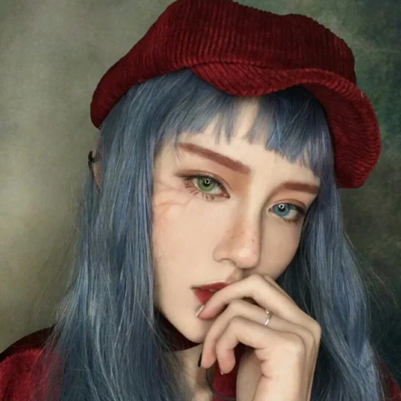 

Japanese Harajuku Vintage Gothic Lolita Sweet Grey Blue Mix 3 Different Type Synthetic hair Cosplay Wig + Wig Cap