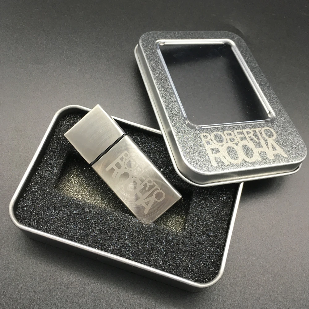 

10PCS/LOT Rectrangle Metal USB Flash Drive 4GB 8GB 16GB 32GB 64GB pen drive usb 2.0 Memory Stick +metal box Free Custom Logo