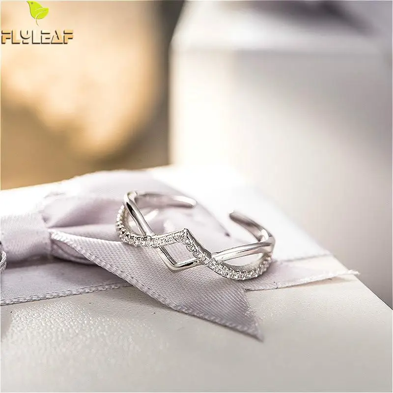 

Flyleaf 100% 925 Sterling Silver Irregular Line Cubic Zirconia Open Rings For Women Fashion Party Jewelry