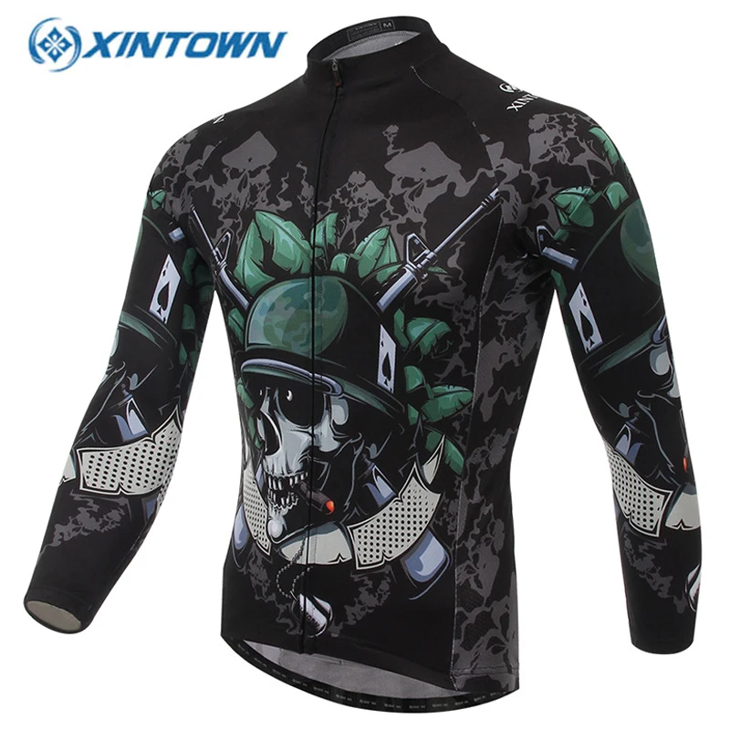 

XINTOWN Mtb Long Sleeve Cycling Jersey Tour De France 2018 Skull Soldier Wielerkleding Heren Fietsshirt Bike Clothing Outdoor