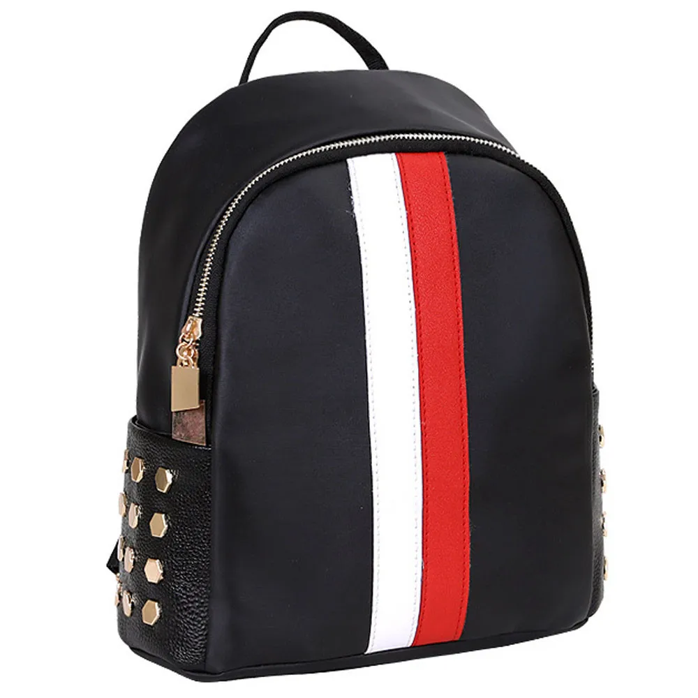 Classic PU Stripe Back School Bag Black Leather Unisex Zipper Backpack Cool Teen Travel Satchel Rucksack Carrier drop shipping