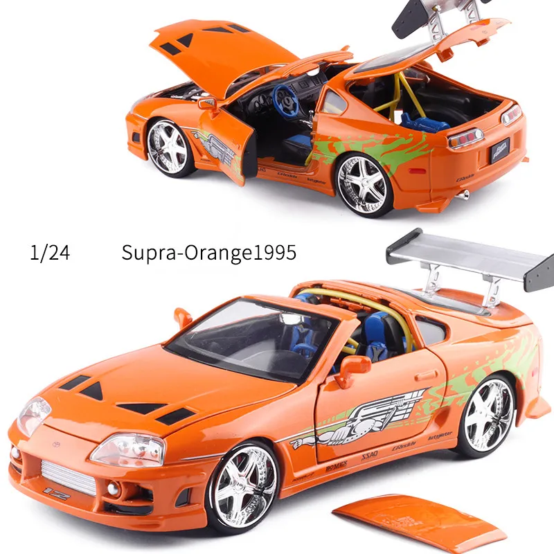 Высокая симуляция Тойота Супра оранжевый-1995 спортивный автомобиль, 1:24 передовая модель автомобиля из сплава, металлический литой 4 открытые двери