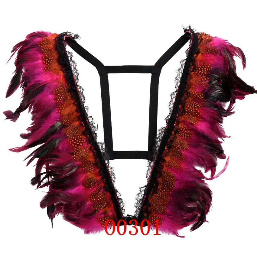 O0301 Красные перья эполет плечо крыло для Женская портупея Bralette топы из ремешков выдалбливают бюстгальтеры женщин панк готический стиль сексуальное женское белье - Цвет: O0301
