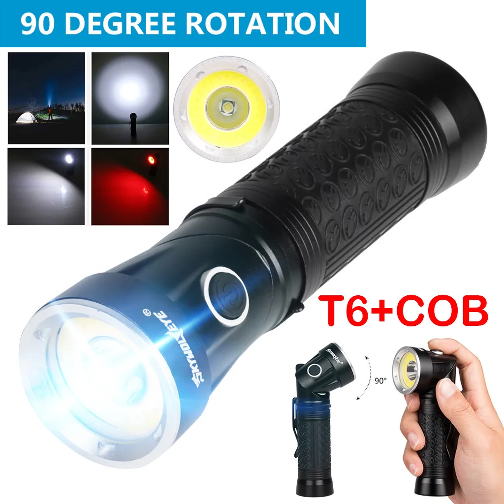 Практичный вращающийся фонарь на 360 ° T6 + COB Светодиодный USB зарядка хвост с