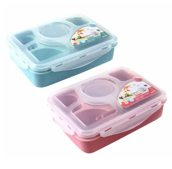 

Microwave Oven Fresh-keeping PP Plastic Lunch Box Fully Sealed 5-compartment Bento Box with Plastic Scoop WB358