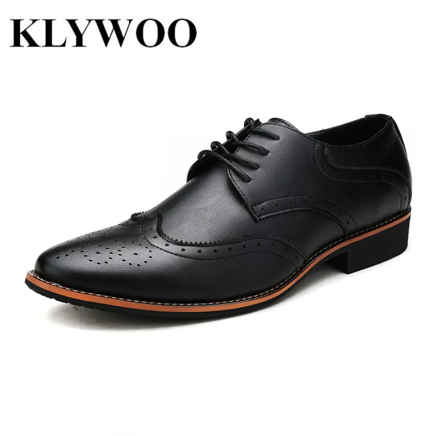 KLYWOO Nowy Brogue Oxford Buty Dla Mężczyzn Ubierać Buty Mikrofibry Biurowe Skórzane Buty Mężczyzn Formalne Buty Zapatos Hombre Mężczyzna Oksfordzie