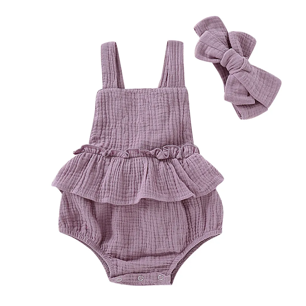 Летний комбинезон для маленьких девочек, Одноцветный комбинезон с рюшами и ремешком, пляжный костюм, roupa menina, одежда для маленьких девочек, одежда для малышей - Цвет: Purple