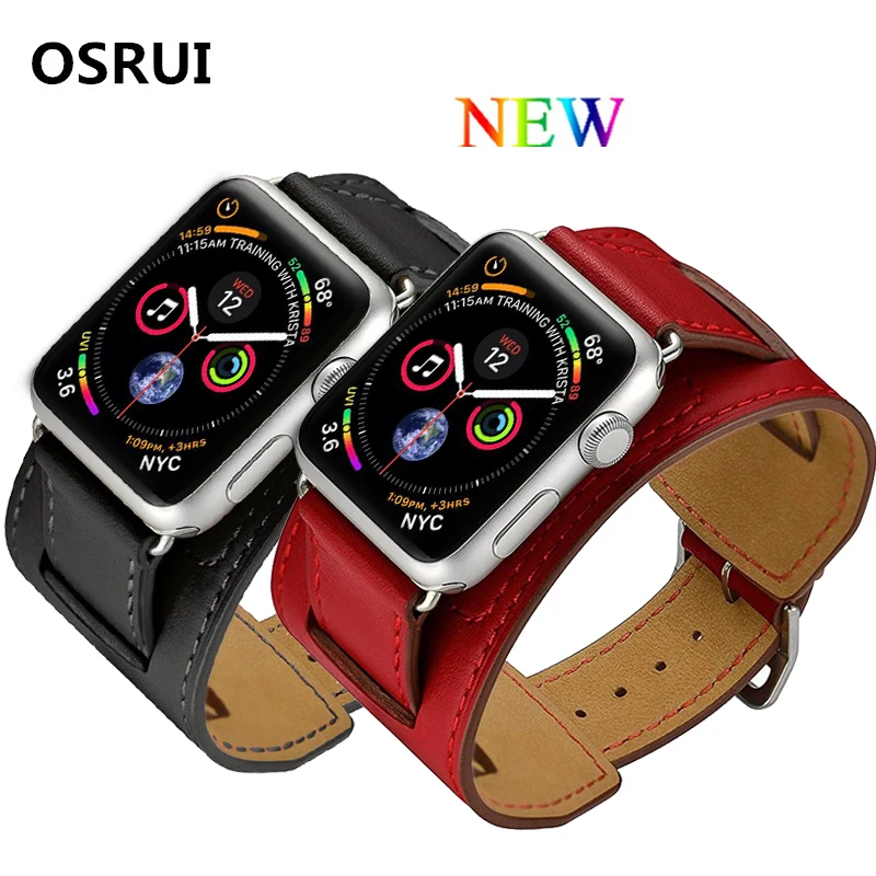 OSRUI кожаный ремешок-манжета для apple watch band 42 мм 38 hermes iwatch series 3 2 1 повязки на