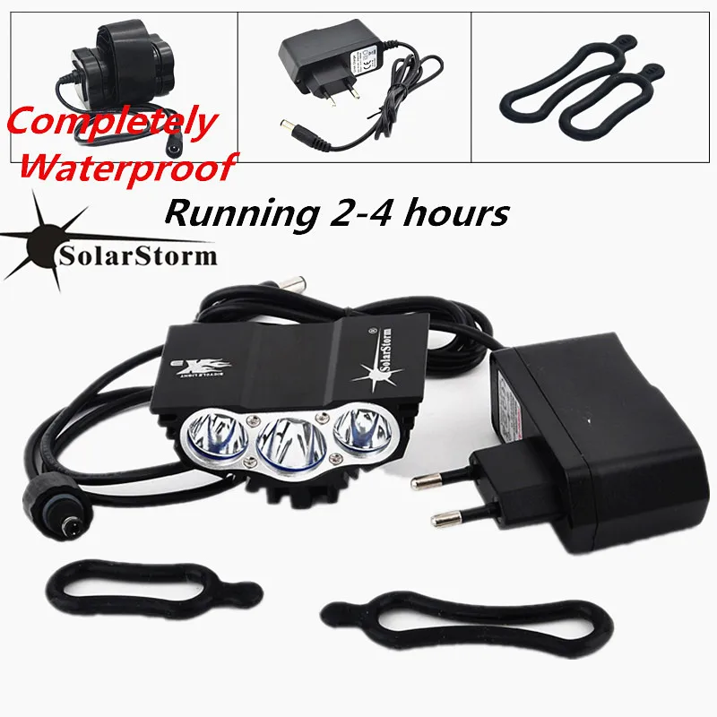 

Solarstorm Front Light 3x XM-L U2 LED MTB Mountain Cycling Bike Light Headlamp + Waterproof Battery + Charger