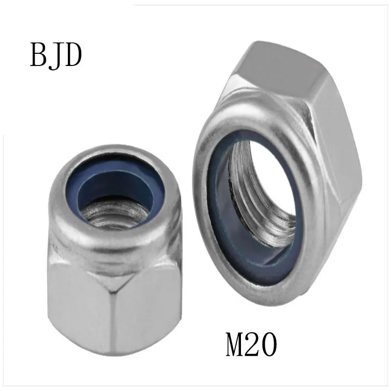 10pcs M20 Nut 20mm 304 Stainless Steel Nylon Selflocking Hex Nuts