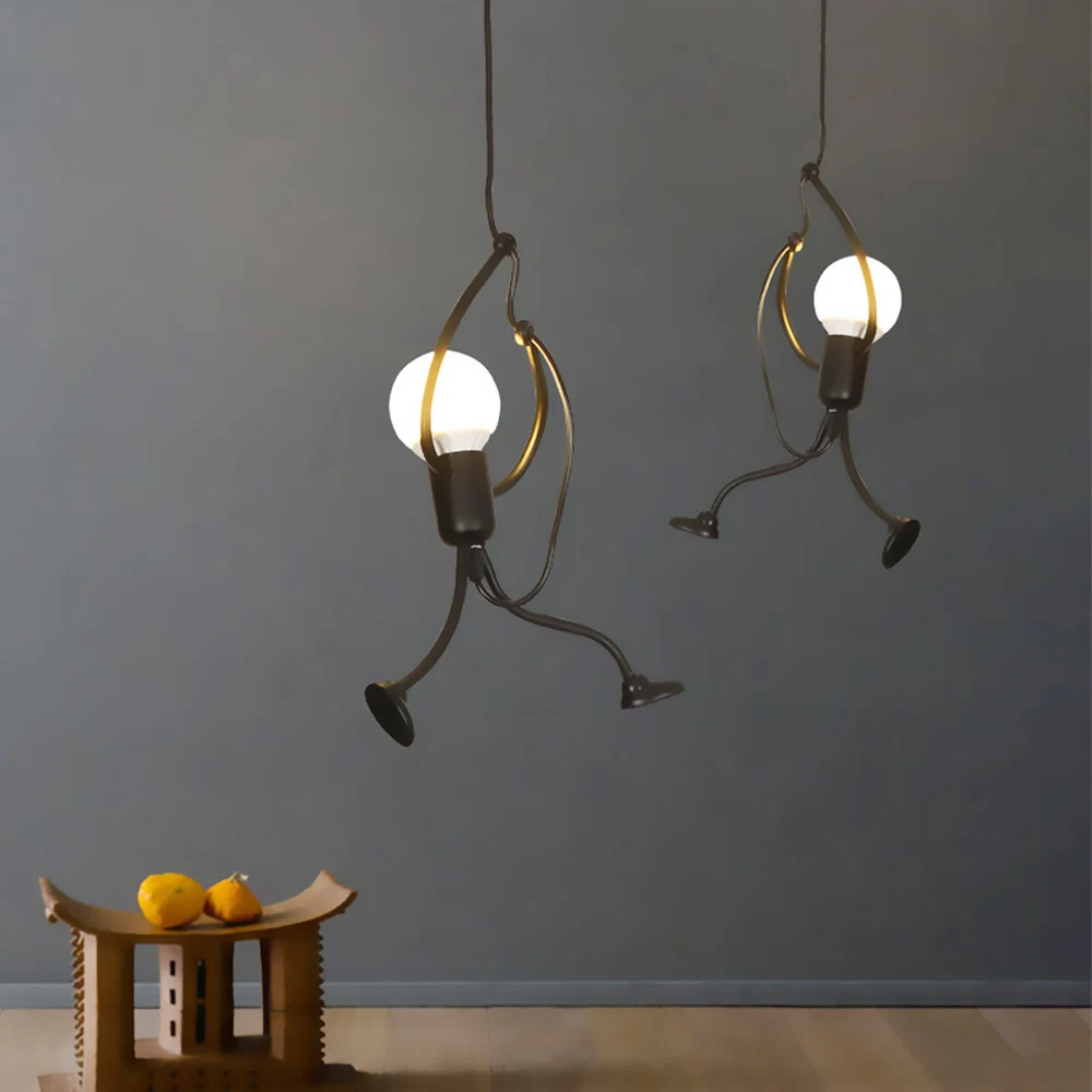 1pc Black Vintage Creative Pendant Light Indoor Iron Robot