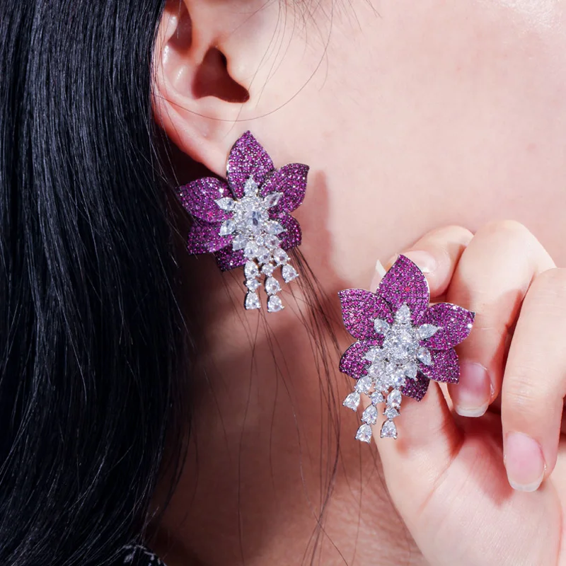 Flower Earrings Red-Blue Orb Stud Earrings – Hanami Real Flower