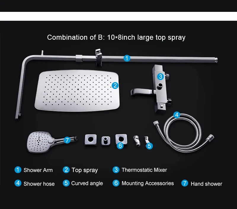Bathroom Shower System Faucet Set with Rainfall Shower Head & Handheld  Brass Thermostatic Water Rainfall Shower Set Faucet (25)